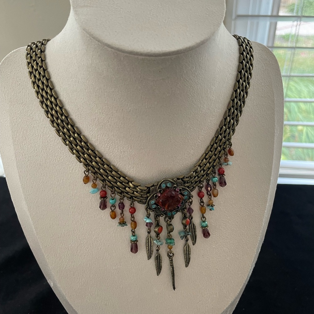 Bohemian Multicolor Necklace with Red Gemstone